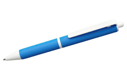 Blue and white ballpoint pen with a clip