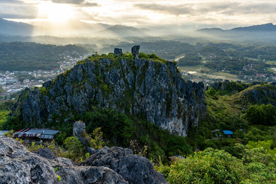 Sunset over Buntu Burake hills view point in Makale City