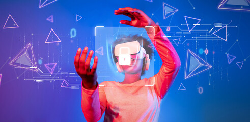 Explore the intersection of virtual reality and cybersecurity as a user interacts with digital elements emphasizing data privacy and online protection strategies. XDMCP