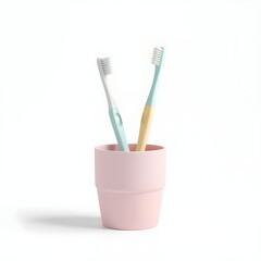 Toothbrush in Cup 3d rendering isolated on white background cartoon plastic style icon