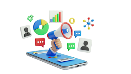 Digital Marketing and Communication Concept with Megaphone and Icons