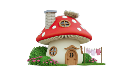 Whimsical Mushroom House with Laundry