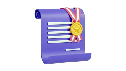 3D Certificate with Golden Star Medal and Ribbon