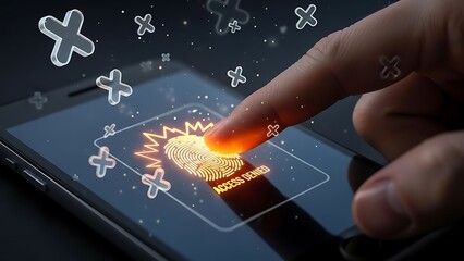 Fingerprint scan on smartphone screen showing access denied with glowing effect mobile phone