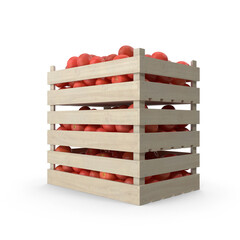 Stacked Three Wooden Crates Filled with Fresh Red Harvest Tomatoes
