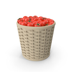 Woven Basket Filled with Fresh Red Tomatoes with Green Stems