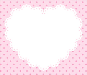かわいいハートのレースフレームのベクターイラスト。枠、ドット、ラブリー