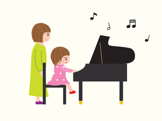 ピアノを弾く女の子と音符