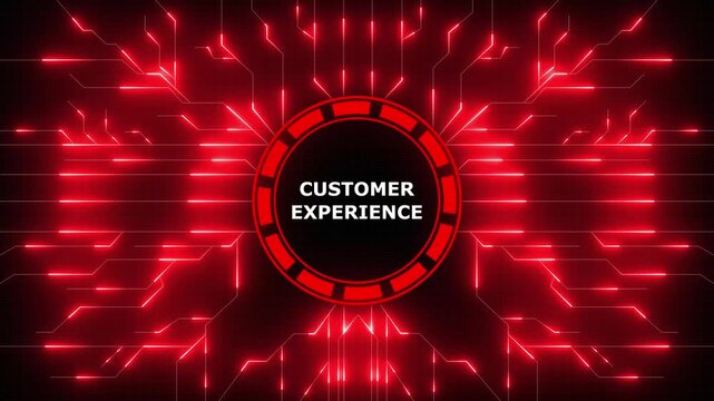 Customer experience concept with digital circuitry on a modern blue background, 4k video