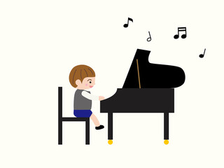 ピアノを弾く男の子と音符