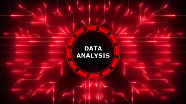 Glowing data analysis concept with futuristic circuitry and digital visualization display, 4k video