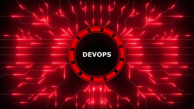 Futuristic digital devops concept featuring circuit board and technological connections, 4k video