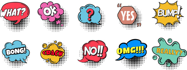 Dynamic halftone sticker templates in a colorful collage style, perfect for vibrant and playful designs.