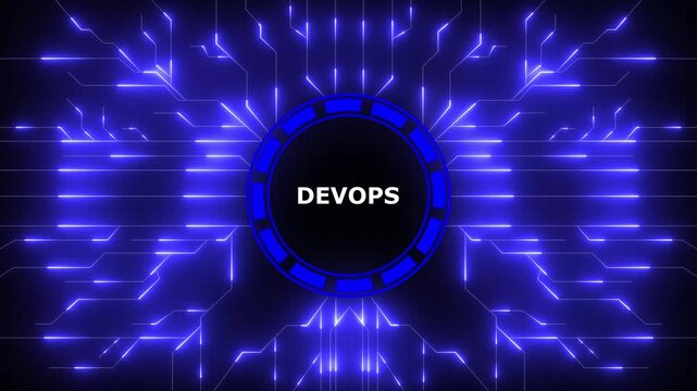 Futuristic digital devops concept featuring circuit board and technological connections, 4k video