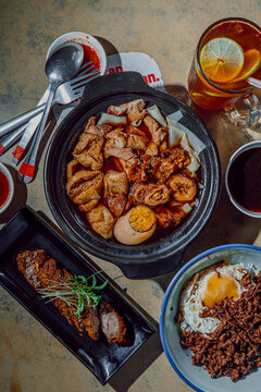 Traditional Malaysian street food with Chinese soup and minced pork