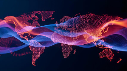 Global Network Connectivity Illustration Depicting Data Flow Across Continents