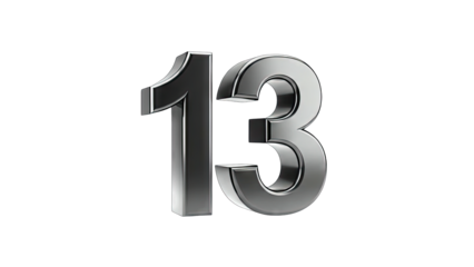 3D Shiny Metallic Number 13 on transparent background
