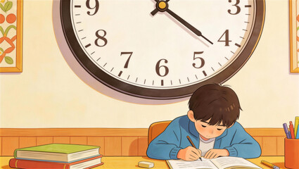 A boy studying at night.

