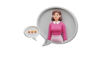 3D Female Character with Speech Bubbles