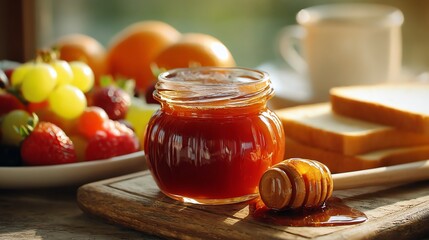 Morning Sweetness: Honey, Fruit, and Toast Breakfast Scene