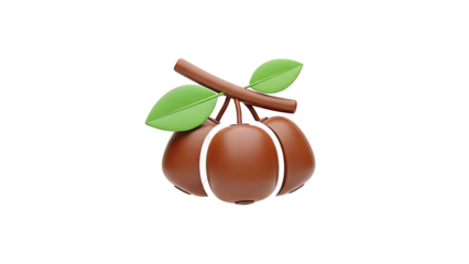 3D Rendered Cartoon Plums on a Branch with Leaves