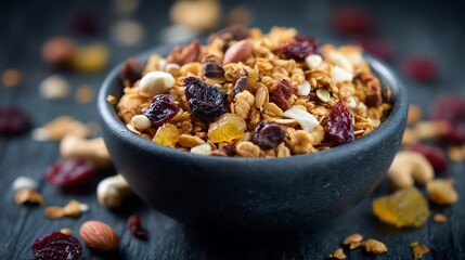 Crunchy Granola Bowl with Nuts and Dried Fruits