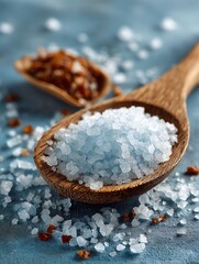 Artisanal Sea Salt in Wooden Spoon: Natural Crystals Close-Up