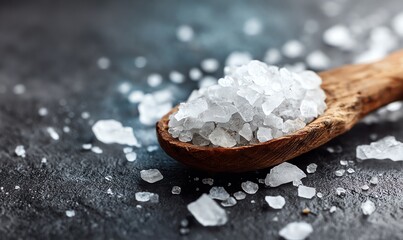 Wooden Spoonful of Coarse Sea Salt Crystals