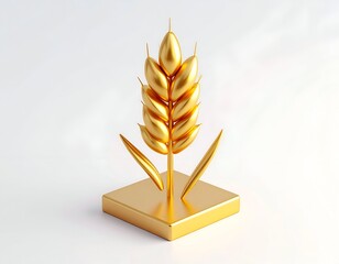 A gleaming golden wheat stalk standing on a square base, isolated