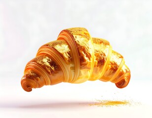 Golden, flaky pastry levitates on a bright, blurry backdrop
