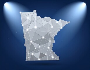Minnesota map lit by spotlights, geometric design, blue backdrop