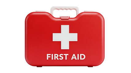 Obraz premium Red First Aid Kit With White Cross Design for Emergency Care Preparation and Safety, isolated on white or transparent background. PNG