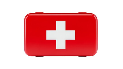 Obraz premium Red First Aid Kit With White Cross Design for Emergency Care Preparation and Safety, isolated on white or transparent background. PNG