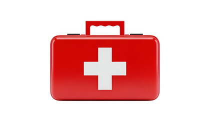 Obraz premium Red First Aid Kit With White Cross Design for Emergency Care Preparation and Safety, isolated on white or transparent background. PNG