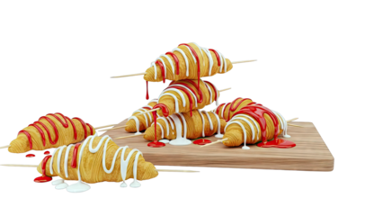 Croissants with Drizzled Sauces on Skewers