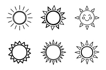Hand drawn sun icon set collection for summer weather design