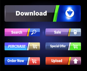 Web buttons and icons collection in isolated vector format, ideal for UI, UX, and website design.