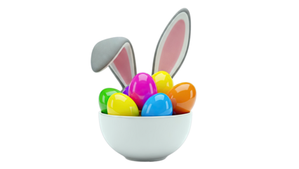 Easter Eggs in a Bowl with Bunny Ears