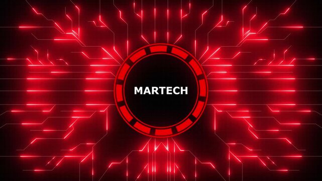 Animated martech technology background featuring glowing circuit board network, 4k video
