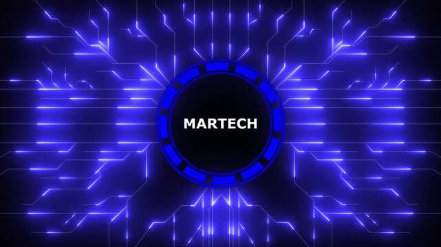 Animated martech technology background featuring glowing circuit board network, 4k video