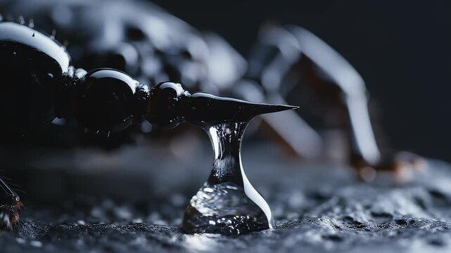 Scorpion Dripping Water Drop From Stinger in Extreme Close Up