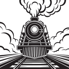 Fototapeta premium Vintage steam locomotive approaching on railroad tracks with smoke and steam