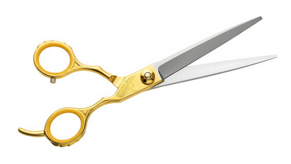 Sharp Scissors With Golden Accents, isolated on white or transparent background. PNG