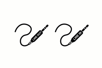 Audio line-in cable and connector icon set. Perfect for music production, sound systems, recording studios, and technology-related designs.