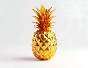 A gleaming gold pineapple, centered on a bright, minimalist background