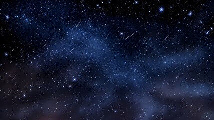 A dark blue night sky filled with countless twinkling stars nebulae and streaking shooting stars