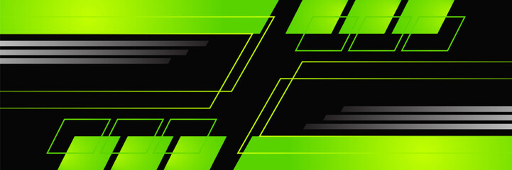 Futuristic green and black abstract gaming banner design with metal technology concept