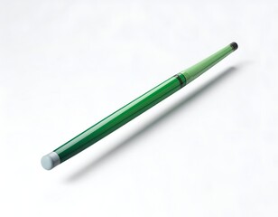 A green and silver cosmetic eye pencil on a white background