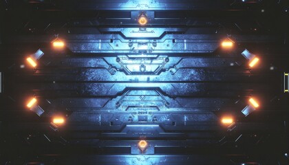 Intricate sci-fi environment robot texture concept with vibrant illumination