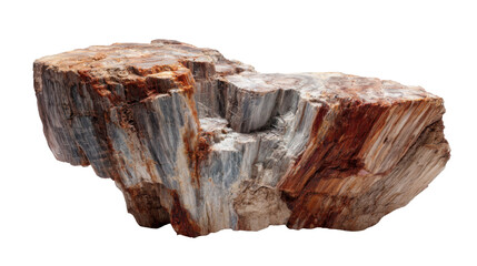 Fototapeta premium Petrified wood fossil showing natural geology, ancient tree trunk converting into mineral stone, transparent background